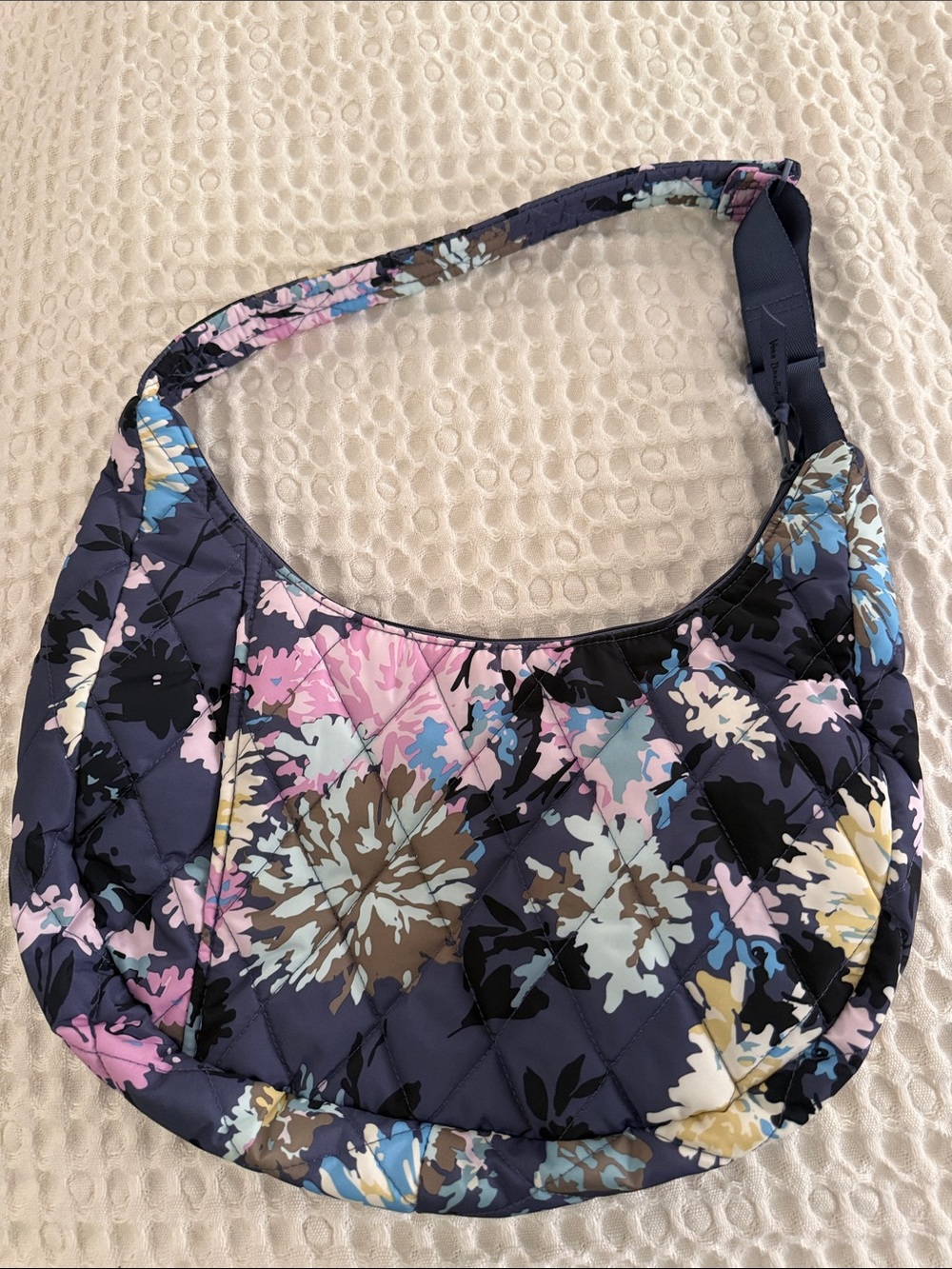 Vera Bradley Quilted Floral Hobo Bag in Navy and Pastel Floral